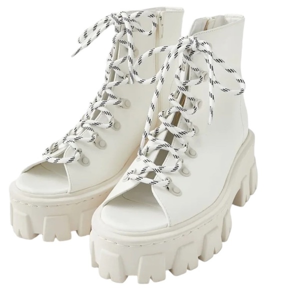 Moussy Open Toe Chunky Boots White Lace Up Ankle US 7 Combat Style - Picture 2 of 16